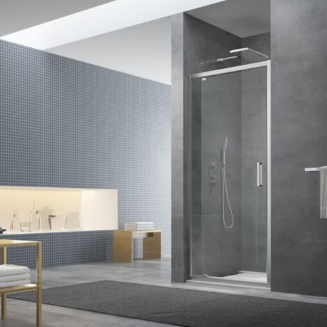 Swiss Aqua Technologies – Porte de douche 80x195 cm – SIKOTEXP80CRT – Verre de sécurité 6 mm – Ouverture battante à pivot – Finition chrome brillant