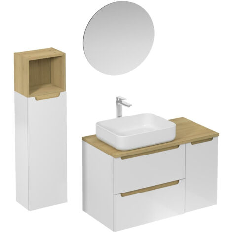 Naturel Ensemble de salle de bain avec lavabo comprenant mitigeur de lavabo, bec et siphon Naturel Stilla blanc brillant (KSETSTILLA017) (1/4)