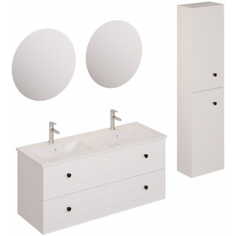 Naturel Ensemble de salle de bain avec lavabo comprenant robinet de lavabo, bec et siphon Naturel Forli blanc (KSETFORLI6) (1/4)