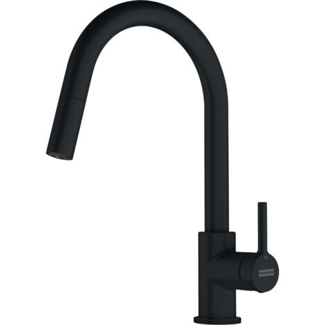 Franke Lina - Mitigeur de cuisine 215x360mm, Douchette extractible, Rotation du bec 150°, Laiton, Noir mat (1/2)
