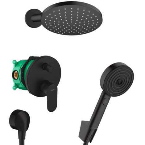 Hansgrohe Vernis Blend Pulsify Set de douche tout en 1 avec Douche de tête 205 XXL + Douchette à main 3 jets, Noir mat (1/5)