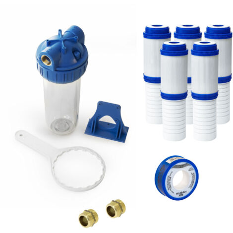Swiss Aqua Technologies Bol pour filtres universels 10', raccord 3/4', livré complet et prêt à raccorder, avec 5 filtres, charbon actif (SATHF34X5) (1/4)