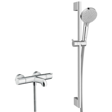 Hansgrohe Ecostat Set Mitigeur thermostatique Bain/douche + Barre de douche Unica + Douchette 2 jets, Chrome