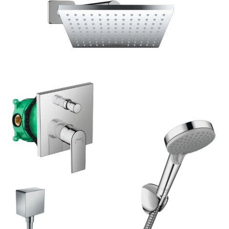 Hansgrohe – Set de douche encastré tout en 1 – Douche de tête carrée 23cm – Douchette 2 jets – Économie d'eau EcoSmart – VERNISSHAPE1SP