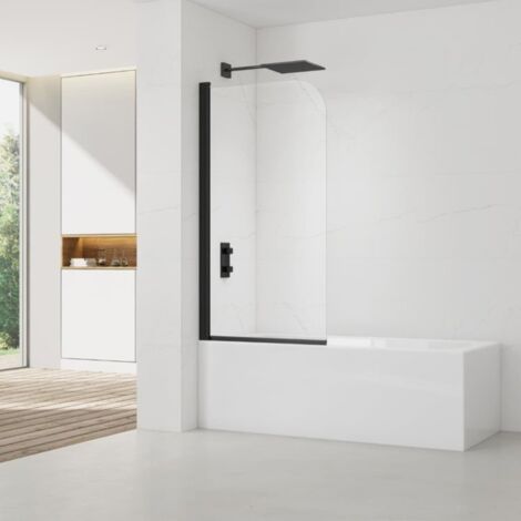 Swiss Aqua Technologies – Pare-baignoire pivotant en verre 150x80 cm SATVZUNIKCT80 – Orientation gauche et droite – Finition matte noire – Épaisseur 6 mm