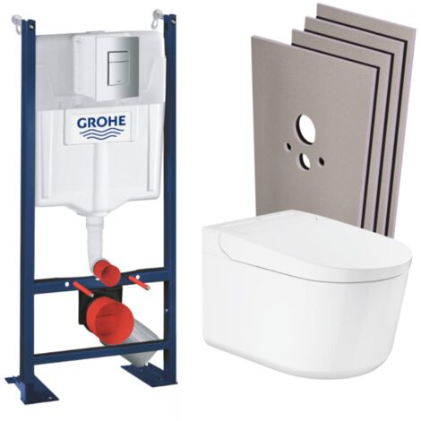 Grohe Pack WC Bâti-support autoportant RAPID SL + WC lavant suspendu Sensia Alpine + Plaque chrome + Set habillage (PROSENSIA1SB) (1/5)