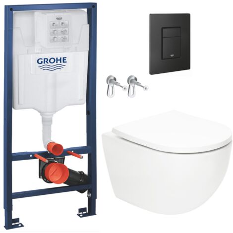 Pack WC Bâti-support Rapid SL + WC SAT Vortex sans bride + Abattant SoftClose + Plaque noire matte (RSLTORNADOKF0)