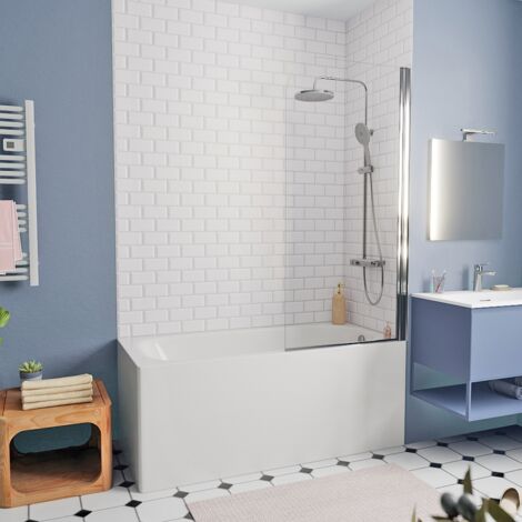Swiss Aqua Technologies – Baignoire simple 150x70 cm SATVIVI150SETP1 – Acier émaillé blanc – Pare-baignoire pivotant chrome – Pieds réglables 135-150 mm