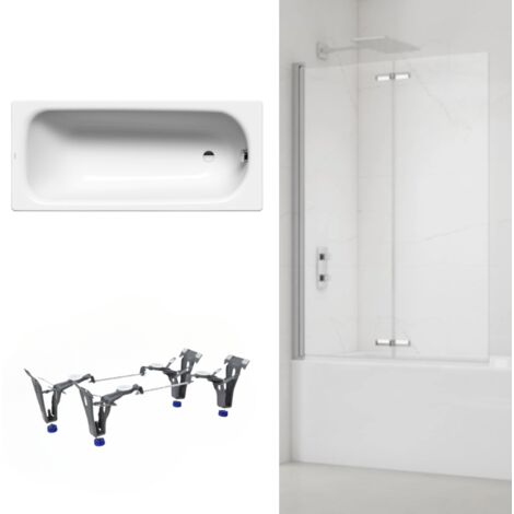 Kaldewei 180x80 cm Ensemble baignoire Saniform universelle + Pare baignoire pliable, 2 volets chrome + pieds (KW3751-SETP2) (1/5)