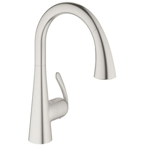 Grohe – Mitigeur de cuisine 32294DC2 Zedra monocommande – Bec orientable 360° – Douchette dual extractible – Surface StarLight anti-rayures