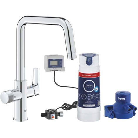 Grohe – Mitigeur d’évier avec filtration Ultrasafe – Chrome – Monotrou – Levier séparé pour eau filtrée – 30594000 (1/6)