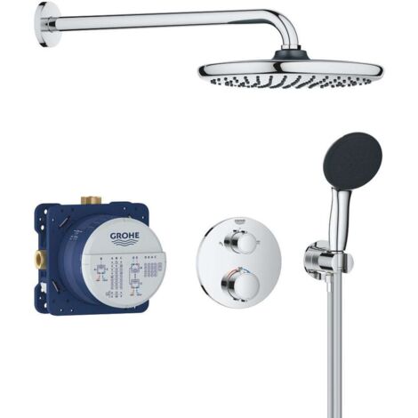 Grohe – Colonne de douche encastrée 34883000 – Mitigeur thermostatique – Douche de tête ronde 25mm – Douchette 2 jets – Laiton chrome