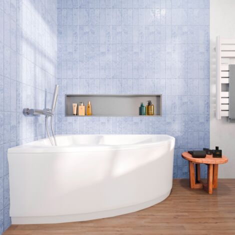 Siko – Baignoire d'angle 140x95 cm LU1400LSET1 – Acrylique blanc gauche – Tablier 140 cm – Pieds réglables pour installation facile