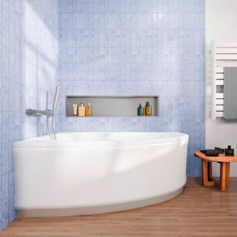 Siko – Baignoire d'angle 160x95 cm LU1600LSET1 – Acrylique blanc – Orientation gauche – Tablier et pieds inclus – Volume 190L