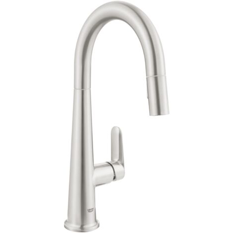 Robinet d’évier à levier unique 30419DC0 – Bec haut en U – Douchette extractible – Acier inoxydable – Rotation 360° – Finition GROHE Long-Life - G30419DC0 (1/7)