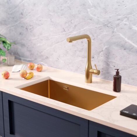 Ceramia Timeless Évier de cuisine sous plan inox 304, 1 bac , 68x45x21 cm, Or brossé PVD