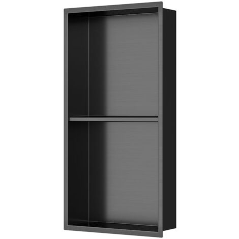 Ceramia – Niche de douche à encastrer – Acier inoxydable 304 – 2 étagères – Dimensions 60x30x10cm – Gun métal brossé PVD – Installation rapide sans perçage