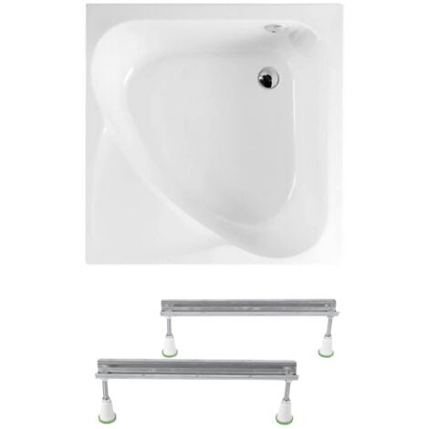 Polysan Carmen 90x90 cm baignoire d'angle gain de place 95 L en acrylique, avec pieds, orientation droite, blanc (29611-SET)