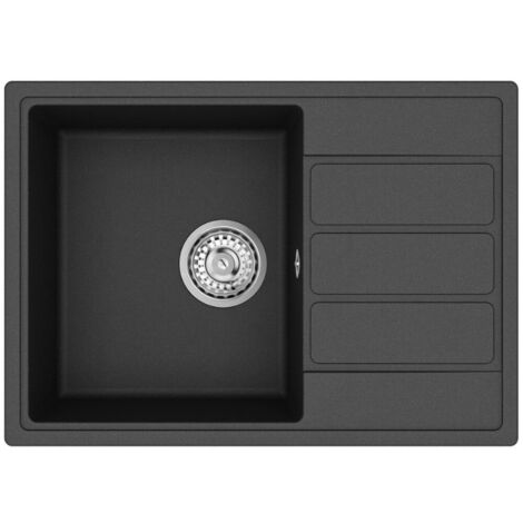 Swiss Aqua Technologies 62x44 cm évier avec égouttoir réversible en Granite, à encastrer, noir (SATSINKGE2B) (1/4)