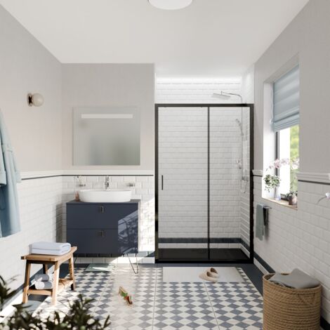 Ceramia PURA Porte de douche 120x195cm coulissante anticalcaire avec profilés Noir mat (CERAHP120B)