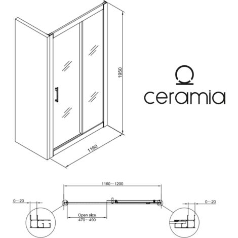 Ceramia PURA Porte de douche 120x195cm coulissante anticalcaire avec profilés Noir mat (CERAHP120B)