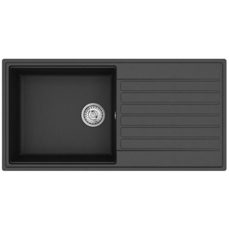 Swiss Aqua Technologies 100x50 cm évier avec égouttoir réversible en Granite, à encastrer, noir (SATSINKGQK103B)