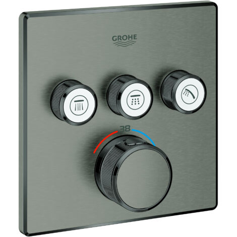 Grohtherm SmartControl façade avec mitigeur thermostatique encastré 3 sorties, hard graphite brossé (G29126AL0) (1/6)