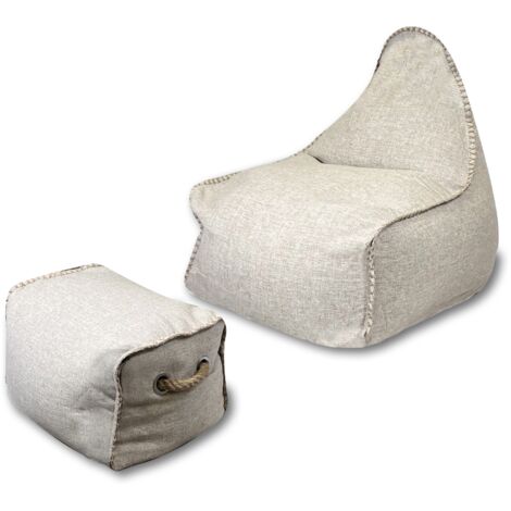 Soo Santaï Buddy's Rest fauteuil poire + repose pieds 90x60x85 cm interieur & exterieur, resistant au soleil, Beige, sans polystyrène