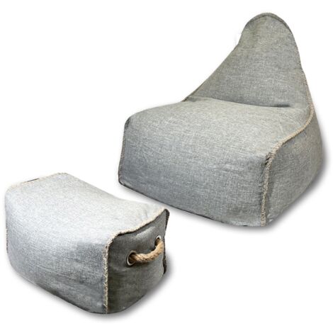 Soo Santaï Buddy's Rest fauteuil poire + repose pieds 90x60x85 cm interieur & exterieur, resistant au soleil, Gris clair, sans polystyrène