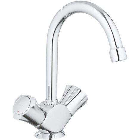 Grohe – Mélangeur de lavabo monotrou avec vidage – Bec tube pivotant – Poignées métalliques isolées – Finition chrome – 21375001