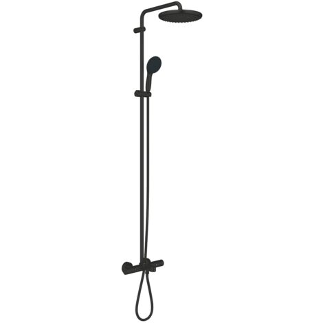 Colonne de douche thermostatique 269882431 – Douche de tête 250mm jet pluie – Douchette à main 2 jets – Finition noir mat – GROHE TurboStat (1/5)