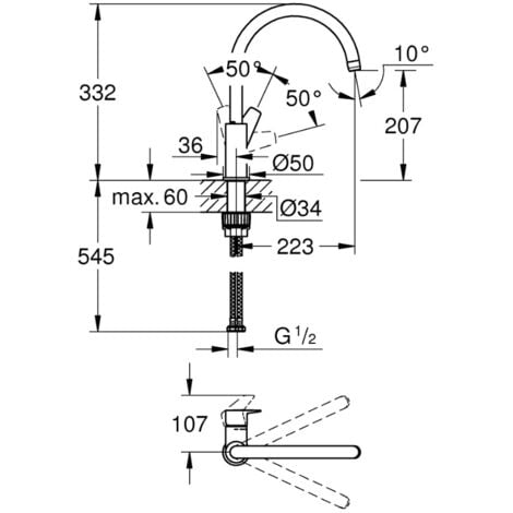 Grohe BauEdge mitigeur monocommande évier, chrome (G31233001)