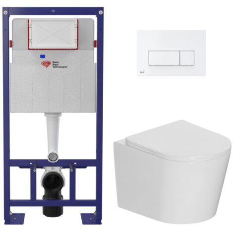 Swiss Aqua Technologies – Pack WC bâti-support autoportant – WC suspendu sans bride 53,5 cm – Abattant SoftClose – Plaque blanche – SMARTCETOR4 (1/5)