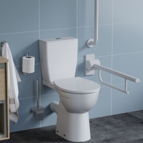 Ideal Standard Ulysse+ WC à poser PMR sans bride avec kit de fixation au sol + abattant thermodur et charnières inox, blanc (P014901)