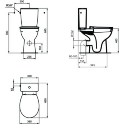 Ideal Standard Ulysse+ WC à poser PMR sans bride avec kit de fixation au sol + abattant thermodur et charnières inox, blanc (P014901)