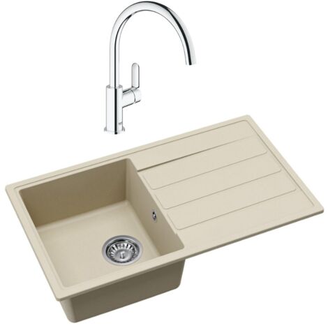 Swiss Aqua Technologies 76x44 cm évier avec égouttoir réversible en granite à encastrer + mitigeur monocommande, jasmin (SATSINKGE3J-SET) (1/5)