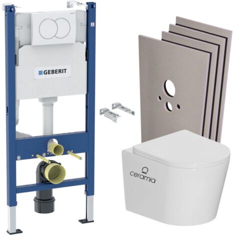 Pack WC bâti-support Duofix 112 cm + WC suspendu sans bride + abattant SoftClose + set habillage + plaque blanche (CETORGEB3SB) (1/5)