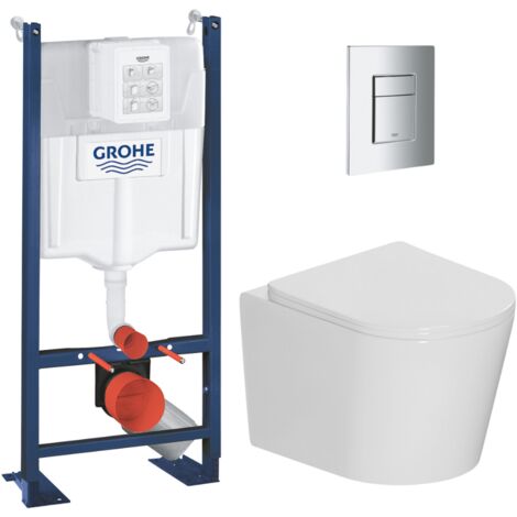 Grohe Pack WC bâti-support autoportant Rapid SL 113 cm + WC sans bride + abattant SoftClose + plaque chrome (PROCETOR1SP) (1/5)