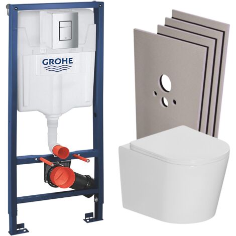 Grohe Pack WC bâti-support Rapid SL + WC suspendu sans bride + abattant SoftClose + set habillage + plaque chrome (RSLCETOR1SB) (1/5)