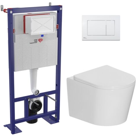 Swiss Aqua Technologies Pack WC bâti-support autoportant + WC suspendu sans bride + abattant SoftClose + plaque blanche (SMRTCETOR270) (1/5)