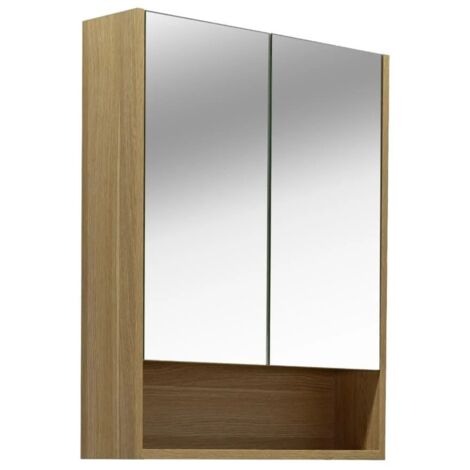 Naturel Lucca Armoire de toilette assemblée 60x75 cm, stratifié, 4 étagères, miroir, couleur chêne (LUCCA60CABD) (1/5)