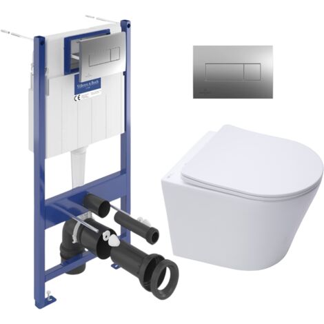 ViConnect Pro S Pack WC bâti-support Villeroy & Boch + WC sans bride Swiss Aqua Technologies + abattant + plaque (VCNINFI2CH)