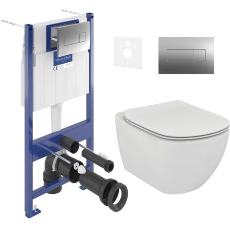 ViConnect Pro S Pack WC bâti Villeroy & Boch + WC sans bride + abattant Softclose + set d'isolation + plaque (VICONTESI2CHSET) (1/5)