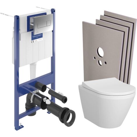 ViConnect Pro S Pack WC bâti Villeroy & Boch + WC sans bride + abattant SoftClose + set d'habillage + plaque (VCNINTEGRARS2SBCH)