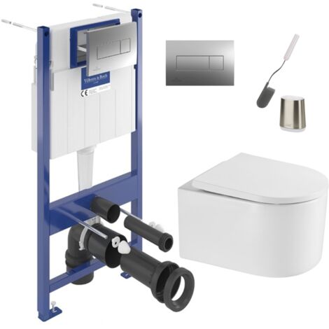 ViConnect Pro S Pack WC bâti Villeroy & Boch + WC Swiss Aqua Technologies + abattant + plaque + brosse (VCNDELANO2FL1CH) (1/5)