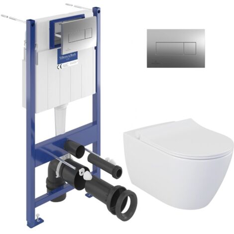 ViConnect Pro S Pack WC bâti Villeroy & Boch + WC suspendu sans bride Livea + abattant SoftClose + plaque (VCNBELLO2SPCH)