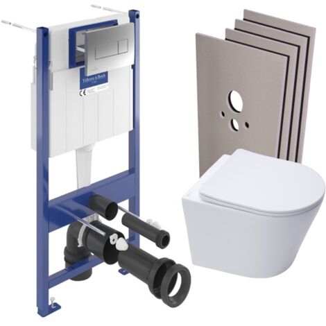 ViConnect Pro S Pack WC bâti Villeroy & Boch + abattant SoftClose + habillage + plaque (VCNINFI2CHSB) (1/5)