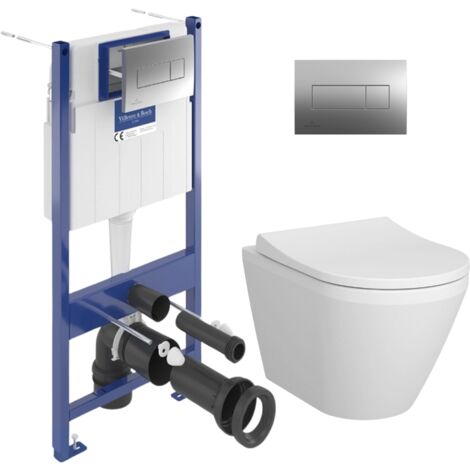 ViConnect Pro S Pack WC bâti Villeroy & Boch + WC Vitra sans bride + abattant SoftClose + plaque chrome (VCNINTEGRARS2CH) (1/5)