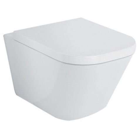 Roca – Cuvette WC suspendue porcelaine Rimless – Abattant thermodur double laqué avec frein de chute – Évacuation horizontale – Longueur 540 mm (1/6)