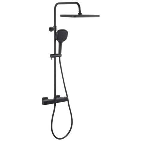Swiss Aqua Technologies – Set de douche avec mitigeur thermostatique SATSSTZC – Douche de tête 32 cm – Douchette 3 jets – Laiton noir mat – Installation murale